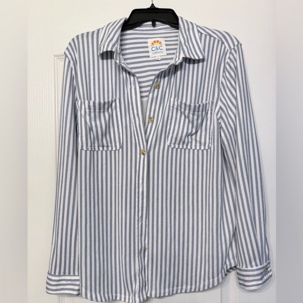 C&C California Blue and White Striped Shirt - Picture 2 of 10